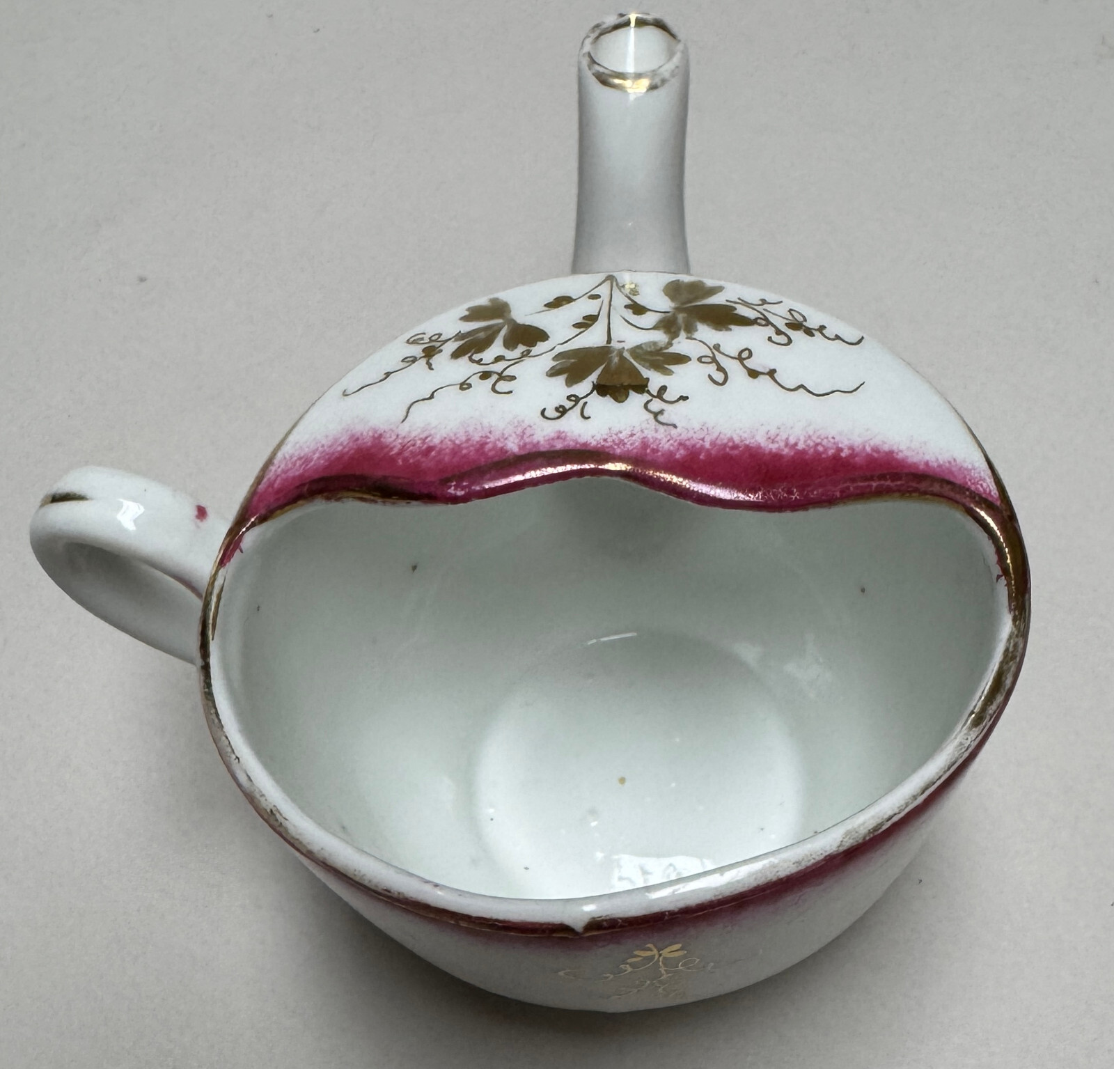 Antique Infant/Invalid Feeder, Handpainted Porcelain, Gold Floral Design