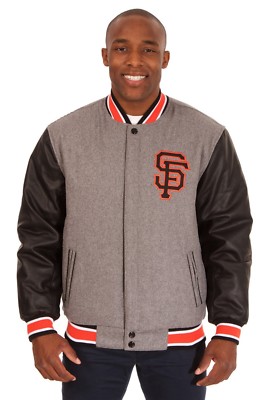 MLB Men's San Francisco Giants Wool PU Leather Sleeve Reversible Jacket  Gray