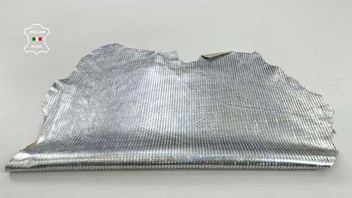 METALLIC HOLOGRAPHIC SILVER LINES PRINT Goatskin leather hides 5sqf 0.8mm C1218 - Picture 6 of 7