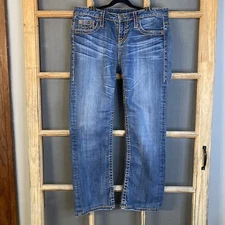 Vigoss Women's Blue Jeans With Orange Thread, No Size Tag, 34W x 28" Inseam