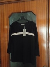 Maglietta nera con pietre e maniche lunghe in pizzo donna