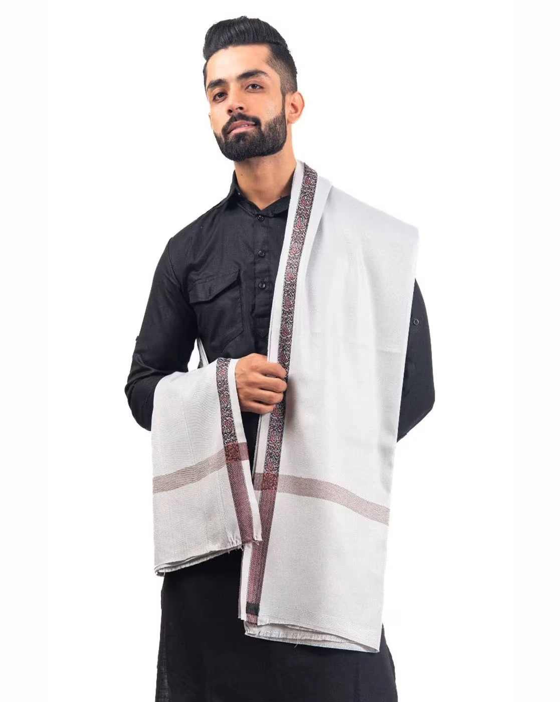 India Paisley Men Large Wool Shawl Hand-Cut Kani Jamavar Stole Wrap Pashmina