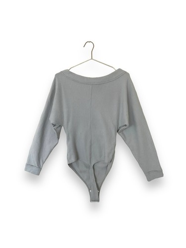 Free People Wrap Front Knit Long Sleeve Bodysuit Top Grey Size M - Picture 9 of 14