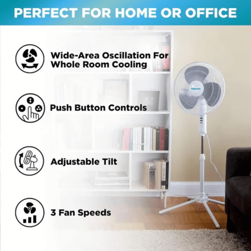 Impress Easy-Assemble 3-Speed 16-Inch Stand Oscillating Pedestal Floor Fan - Picture 7 of 7