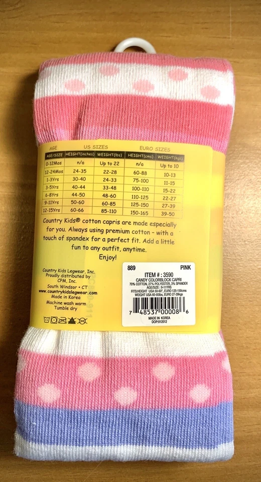 COUNTRY KIDS 6 Pairs Of Cotton Blend Capri Tight Coral Striped Size 9-11  yrs - Image 2 of 4