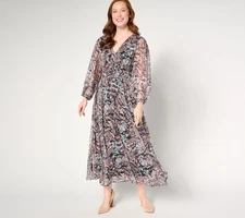 Destination 365 Women's Dress Sz S Printed V-Neck Chiffon Midi Black A670413