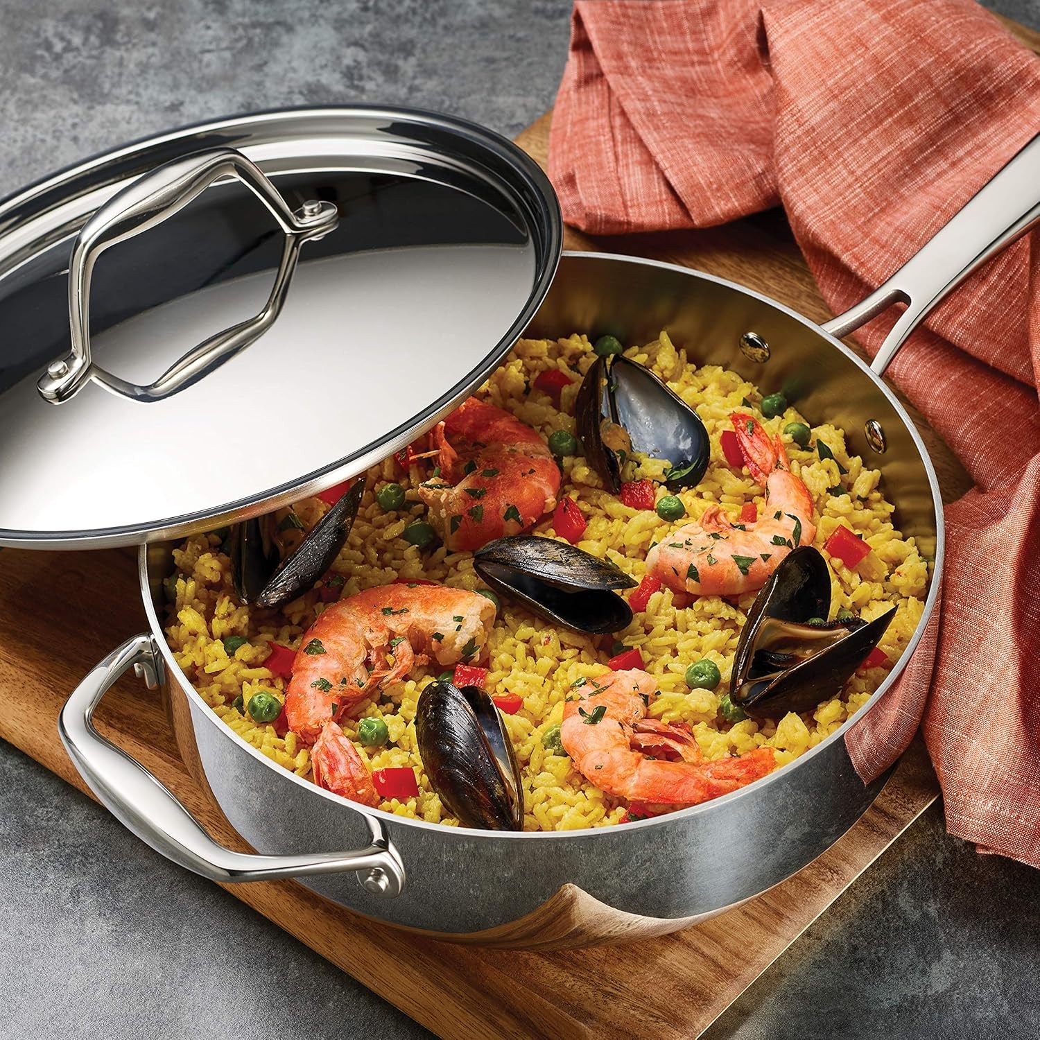 Tri-Ply Clad Stainless Steel 3-Quart Saute Pan with Lid, Induction-Ready