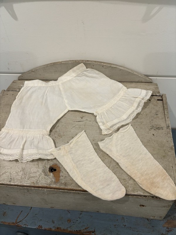 Antique White Rag Doll Fabric Bloomers and Old White Fabric Rag Doll  Stockings