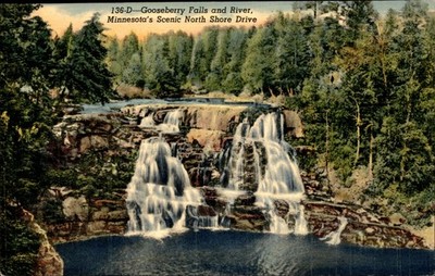 1940 Gooseberry Falls & River MN Scenic North Shore Drive Linen Postcard