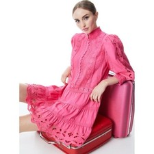 Alice + Olivia Clark Collared Tiered Dress in French Rose Pink Size 2