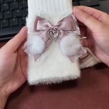 3-Color Arm Sleeves with Plush Bow Decoration Pore Accessory