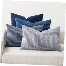 Blue Decorative Lumbar Pillow Covers 12x20 20" x 12" Pack of 4 Luxury Blue