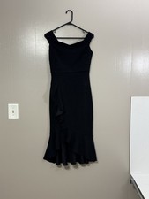 Knitee Black Off Shoulder Ruffle Sheath Dress Women's Size S          C96