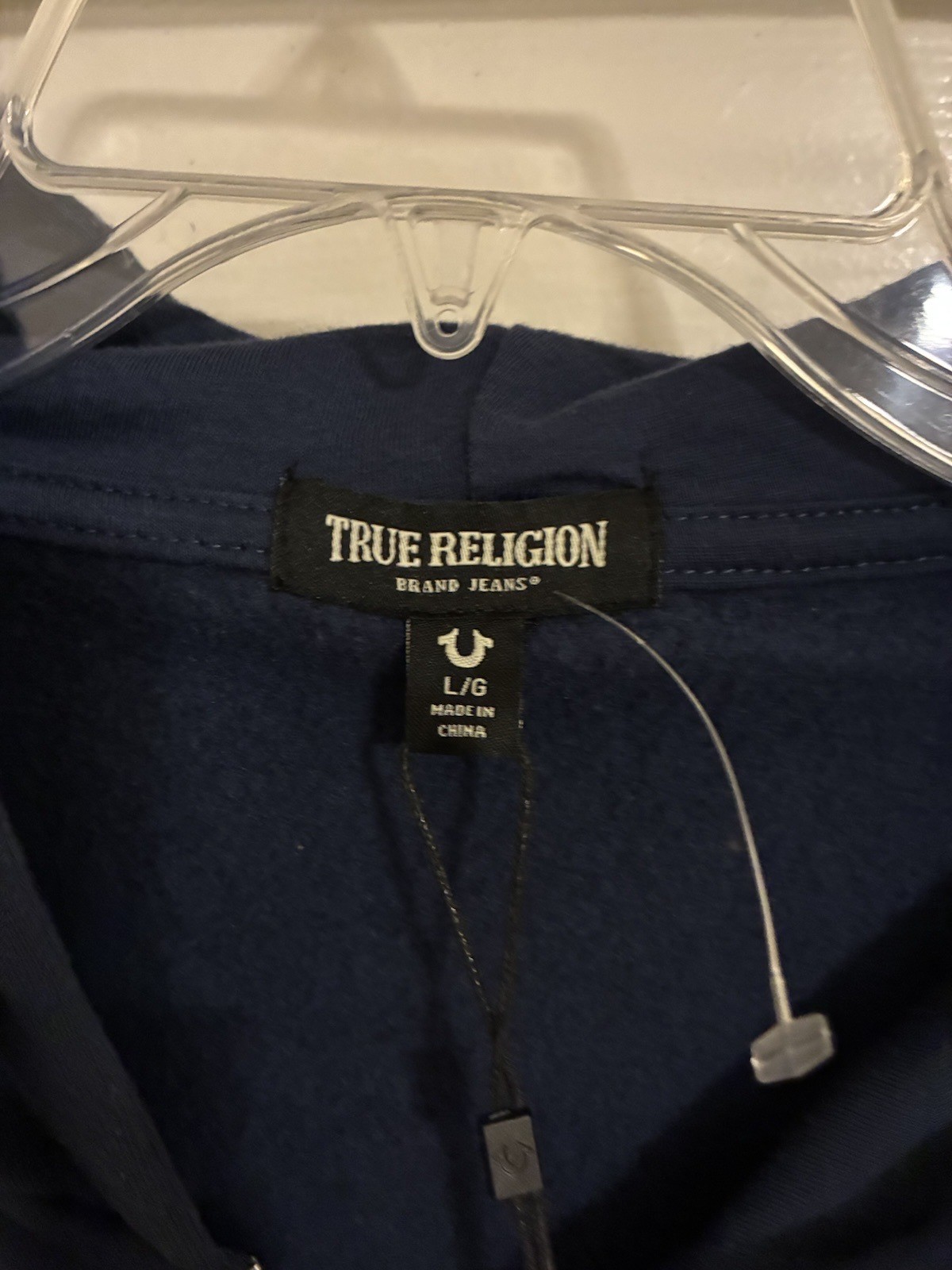 True Religion Jeans Men's Size Large Full Zip EMB Patch Fleece Dress Blue Hoodie thumbnail 5