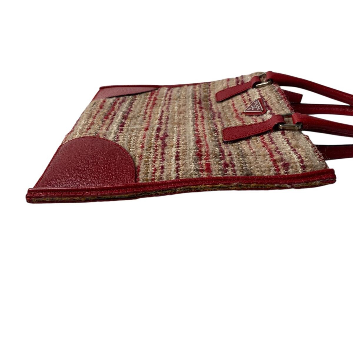 Prada Tweed Leather Shoulder Bag Triangle Logo Plate Vintage Authentic thumbnail 4