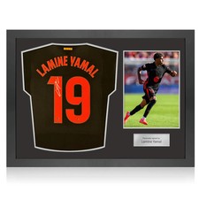 Lamine Yamal Signed 2024-25 Barcelona Away Shirt (Silver). Icon Frame