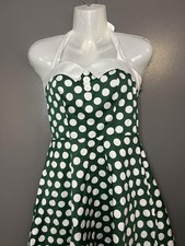Dressystar Dress Womens Small Green Polka Dot Halter Fit & Flare Retro 50s