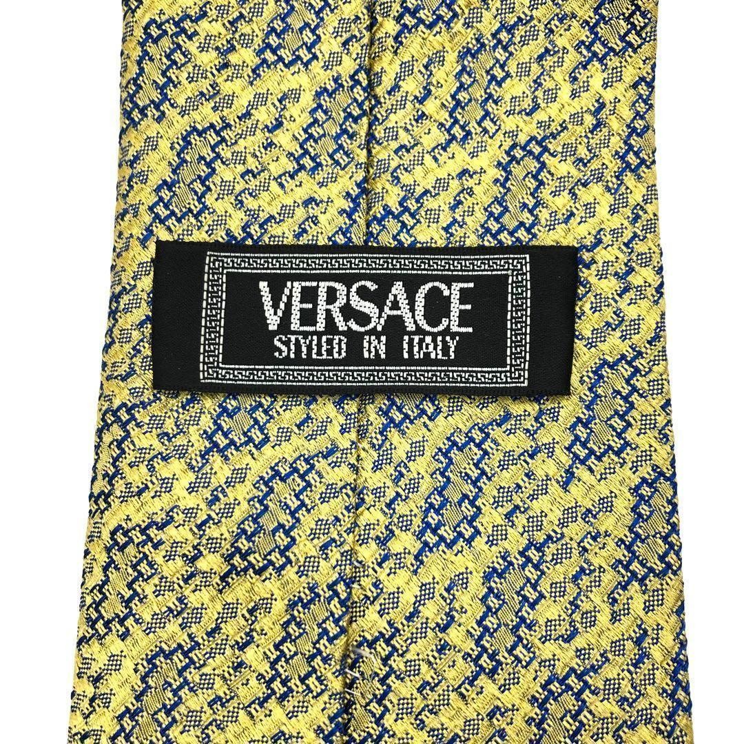 Versace Yellow Blue Pattern Silk Necktie All Over Design Used thumbnail 4