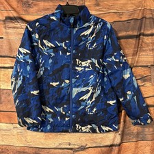 Boys Blue Abstract Pattern Full Zip Puffer Jacket Coat Outerwear Size M 8/10