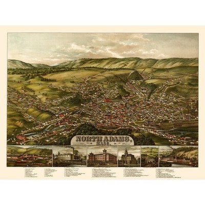 Historic Panoramic View - North Adams Massachusetts - Rowley 1881 - Vintage
