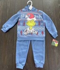 Grinch 2 piece Blue Hooded Toddler Sweat Suit Size 3T NWT