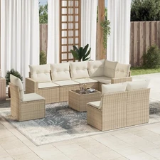 Garden Sofa Set Beige Poly Rattan Large Modular Garden Sofa Set