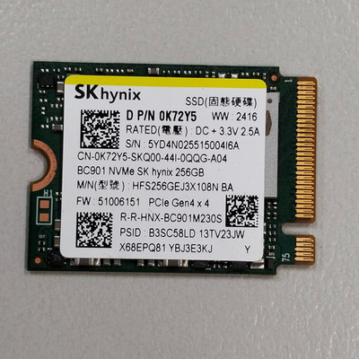 SK Hynix 256GB BC901 PCIe Gen4x4 NVMe M.2 2230 SSD HFS256GEJ3X108N 0K72Y5