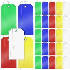 VOKOY 100 Sets Plastic Shipping Tags with Wire 5 Colors Metal Eyelet Large Wa...