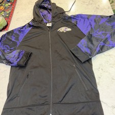 NFL Team Apparel Baltimore Ravens Zip Up Hoodie Camo Hood Mens Sz L Iron Logo