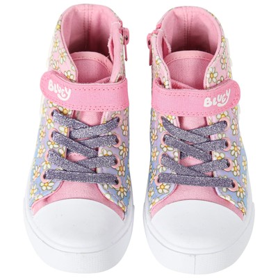 Kinder Mädchen Bluey High Top Turnschuhe Canvas Schuhe seitlicher Reißverschluss offiziell lizenziert