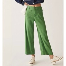 Maeve Colette Linen Stretch High Rise Wide Leg Cropped Pants Green 31 P