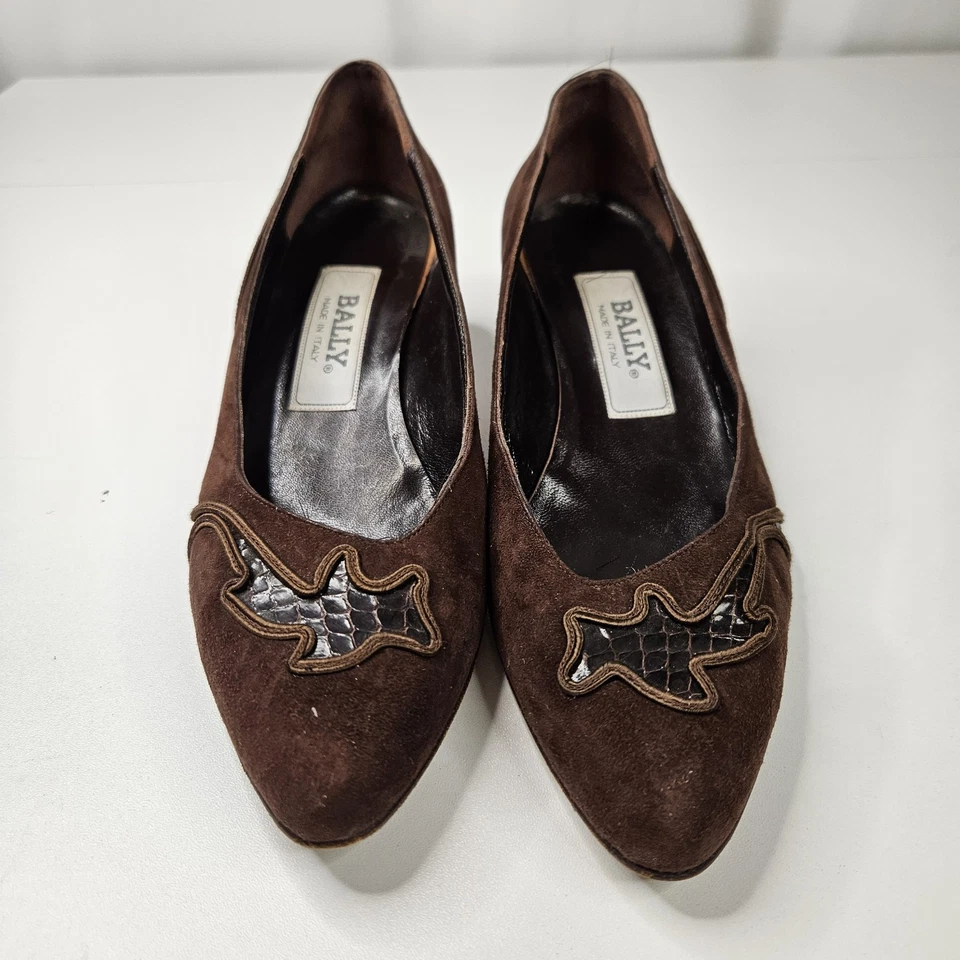 Zapatos Mocasines BALLY VERONICA Marrón Gamuza Tacón Bajo Zapatos 6.5 M Tacón Gatito Foto 2 de 4