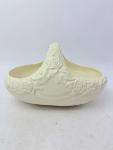 Vintage Red Wing Pottery #1275 Ivory Floral Basket Centerpiece Roses 9.75”
