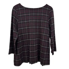 NWT J. Jill Women’s Bordeauxmt Knit Pleat Back Sleeves Plaid Blouse Size L