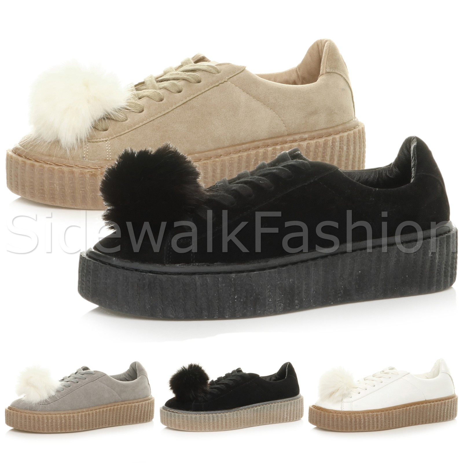 SAOLA Scarpe da ginnastica donna platform pom pom stringate creepers misura