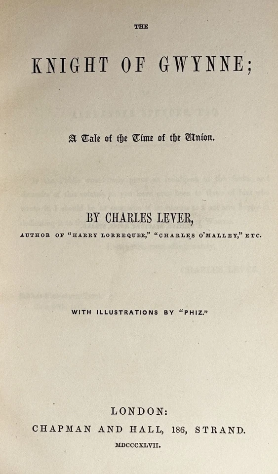 Charles Lever / KNIGHT OF GWYNNE TALE OF THE TIME OF THE UNION 1st Edition 1847 — 第 2/3 张图片