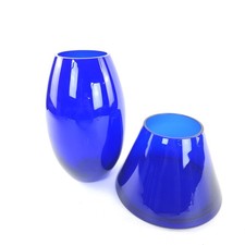 Vintage Colbalt Blue Set 2 Vases MCM 1 Barrel Shape Other Flared Conical
