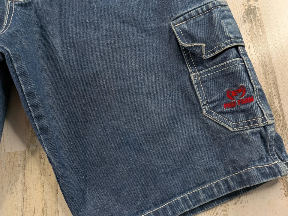 Pantalones Cortos De Colección Phat Farm Para Hombre Se Ajusta a 31 Pantalones Cortos de Jean Bordados Carpintero Carga* Foto 4 de 4