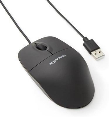 Amazon Basics Optische Maus mit 3 Tasten und USB-Anschluss für Windows und Mac O