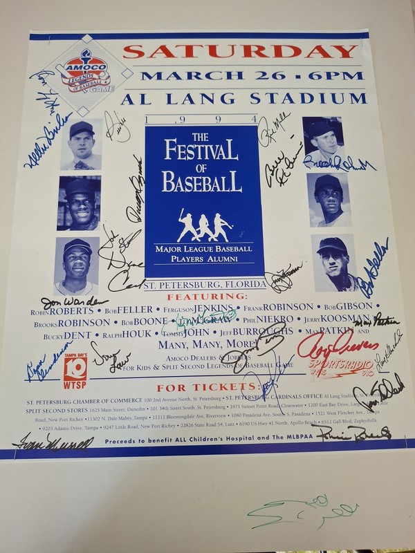 1994 MLB Players Alumni Poster For The Legends Game. It Is Signed By 23 Players