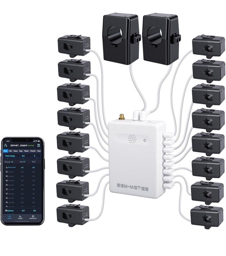 Smart Home Energy Monitor With 16 50A Circuit Level Sensors, Real-Time Power ...