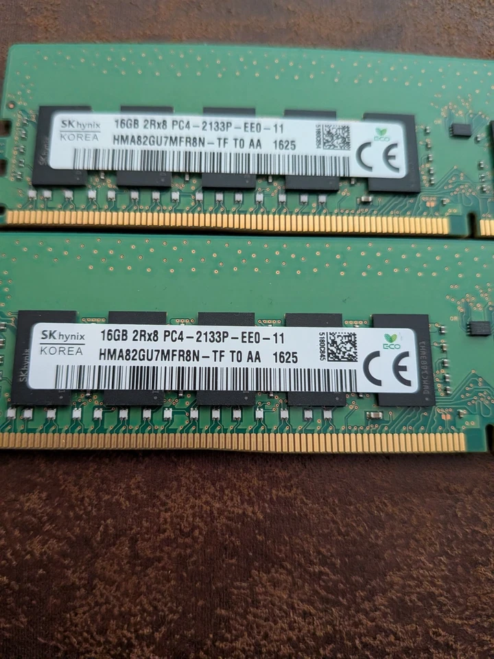 LOT 2 32GB (2X16GB) Hynix 16GB DDR4-2133 ECC Server Memory RAM HMA82GU7MFR8N-TF - Image 2 of 2