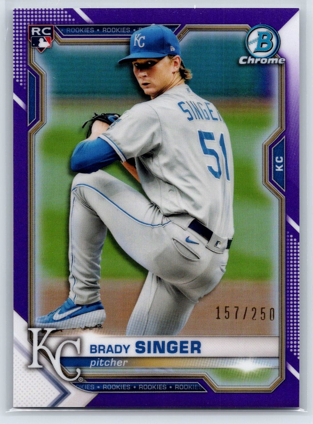 2021 Bowman Chrome Brady Singer 43 Purple Refractor 157/250 Kansas City Royals
