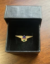Vintage Delta Air Lines 15 Year 10K Gold Award Service Pin with 1 Emerald Stone