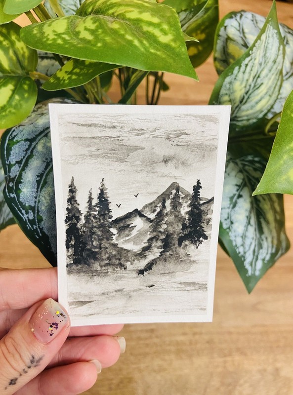 Original Art Painting- monochromatic mountain Water Color Miniature