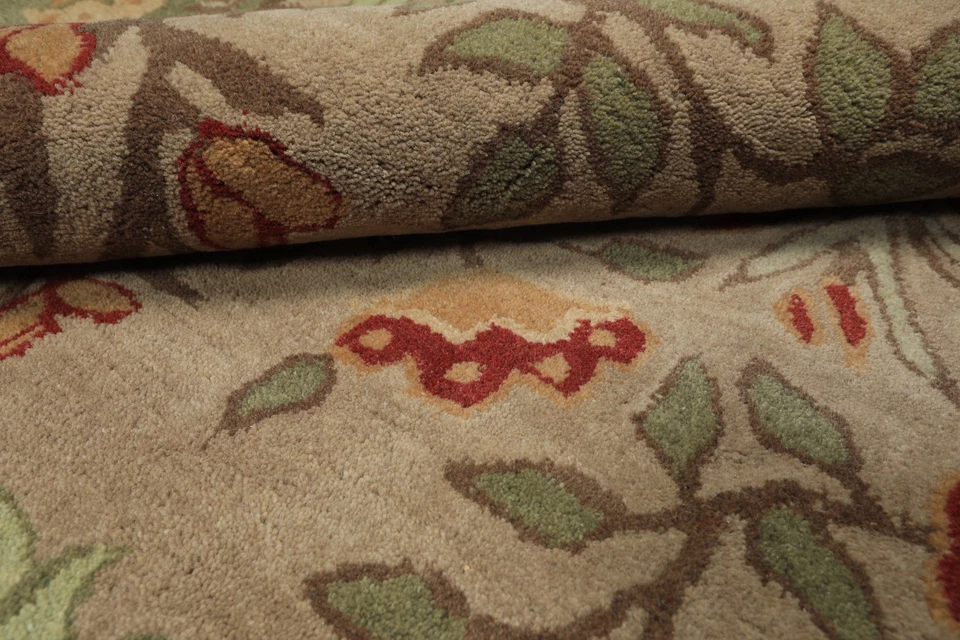 Multi Size Handmade Transitional 100% Wool Botanical Floral Area Rug Beige Sage - Image 3 of 4