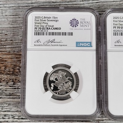 2025 G. Britain 1 Sovereign Silver 2pc Set NGC PF70 UCAM SHIELD