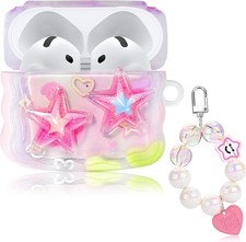 Cute Cases for AirPod 4 with Love Pendant Colorful Round Bead Keychain,
