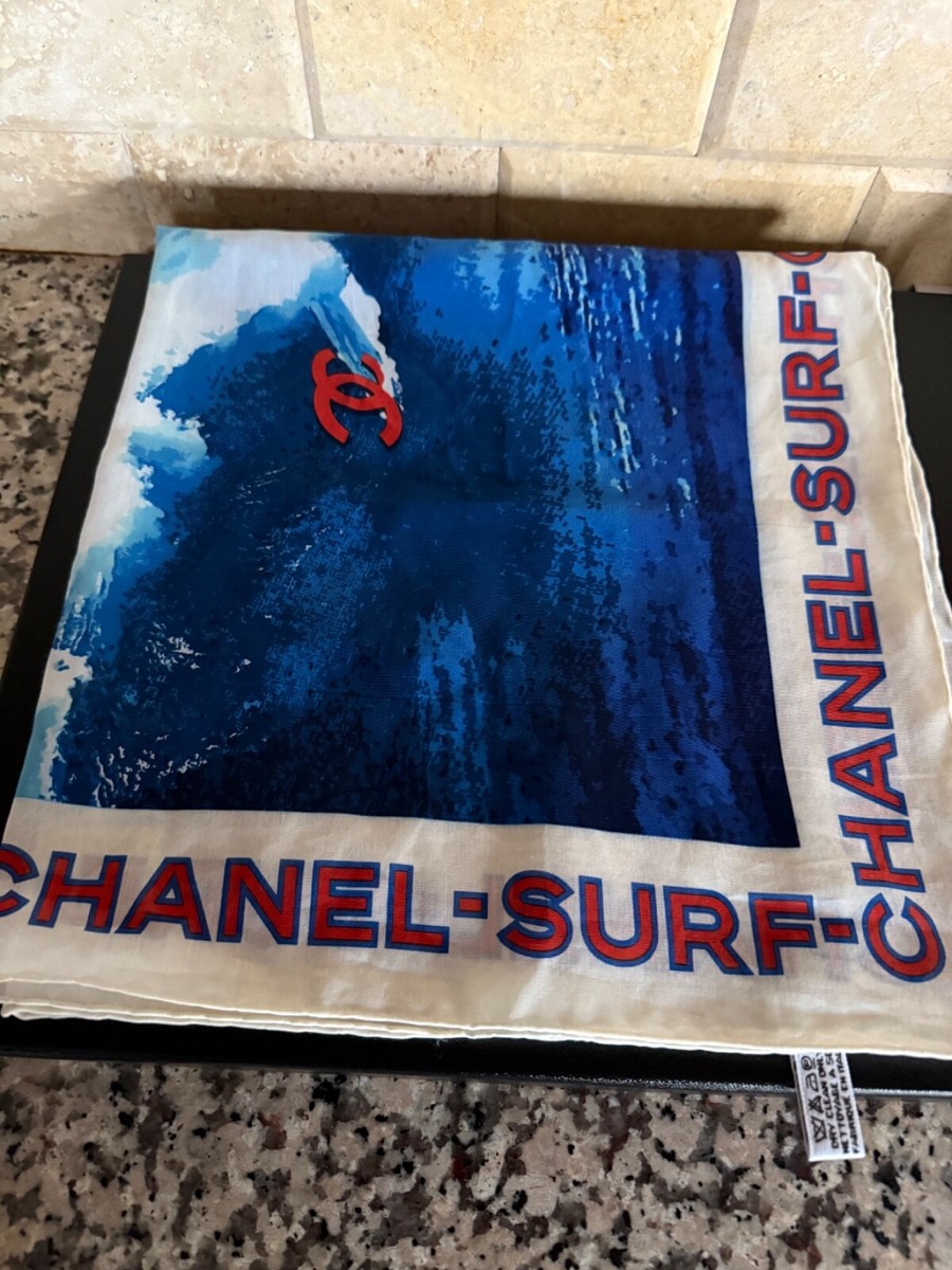 CHANEL VINTAGE 2002 SURF BLUE RED WHITE PRINT CC LOGO SCARF | eBay