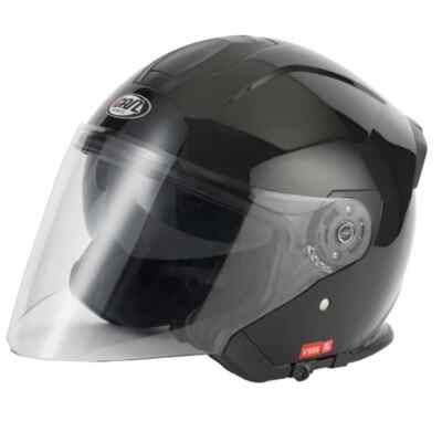 VCAN H586 DUAL VISOR JET STYLE OPEN FACE MOTORBIKE SCOOTER HELMET GLOSS BLACK